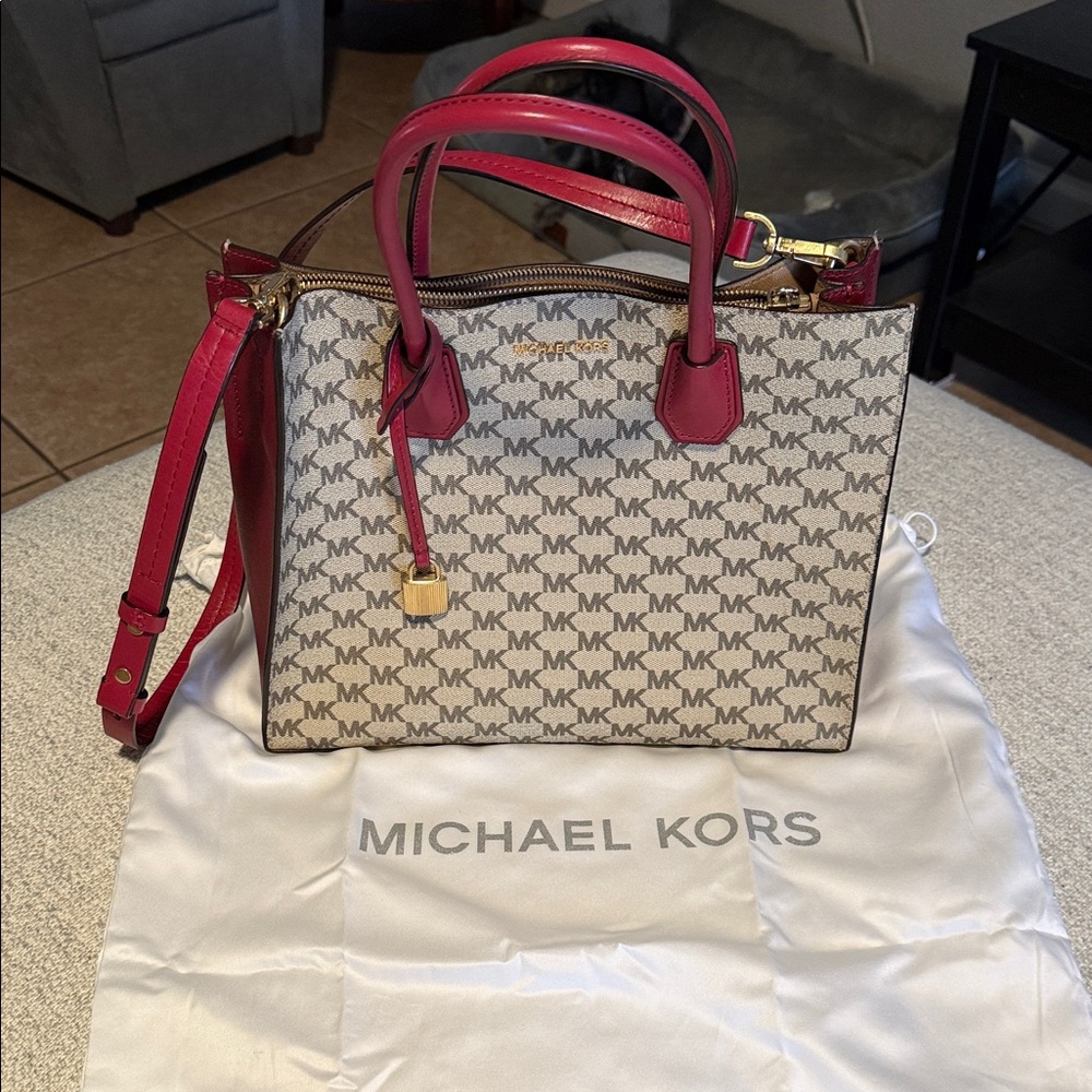 Michael Kors Red and Cream Satchel